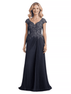 Elegant Cap Sleeves V-Neck Lace Chiffon A-Line Mother of The Bride Dresses