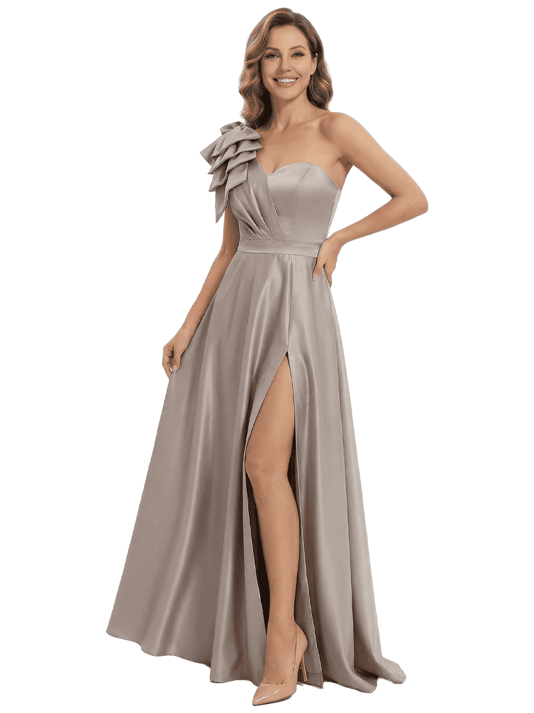 Unique One Shoulder Satin Floor Length Elegant Mother of the Bride Dresses With Bow Knot