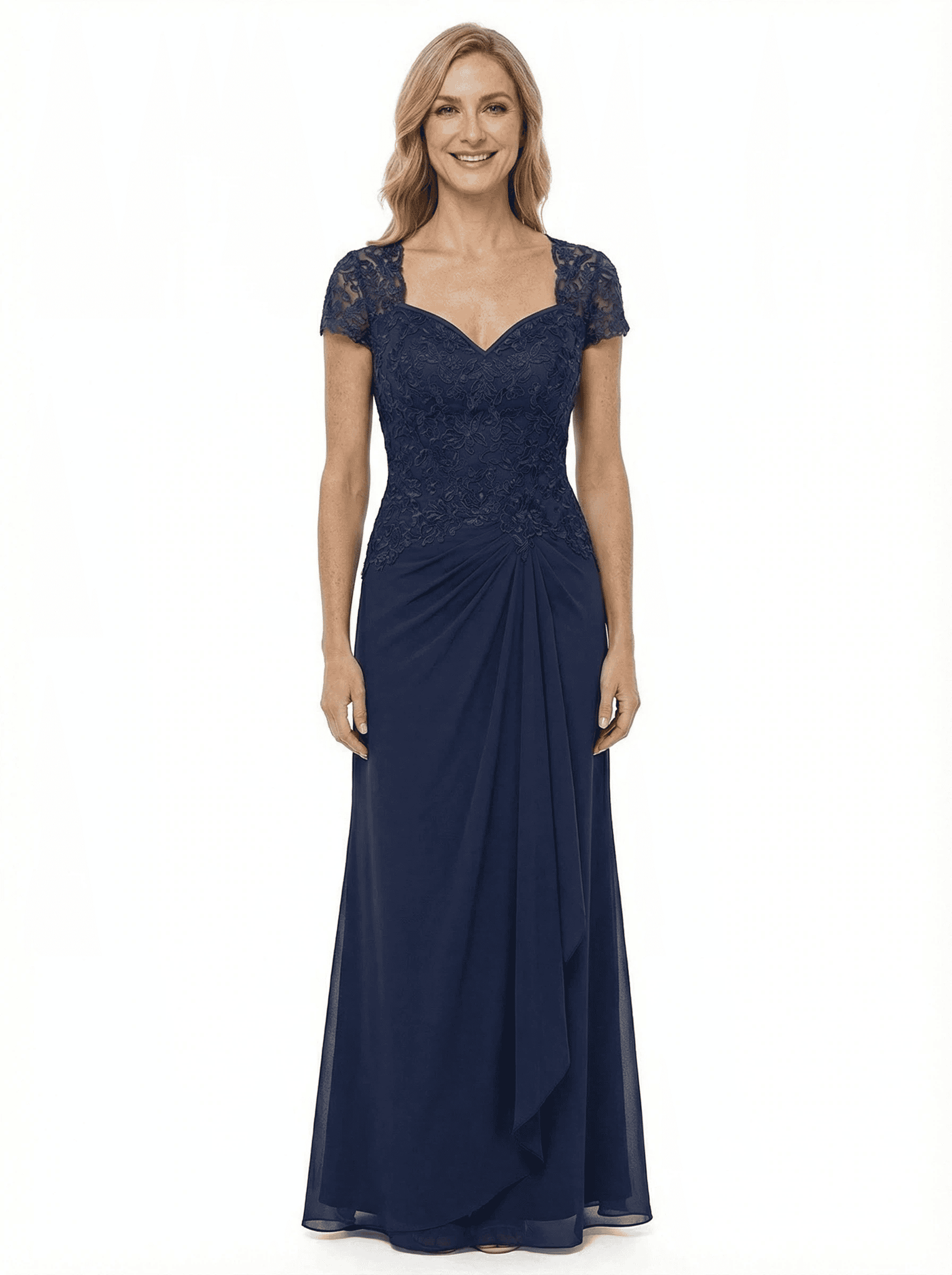 Elegant Cap Sleeve Lace Chiffon A-Line Mother of The Bride Dresses