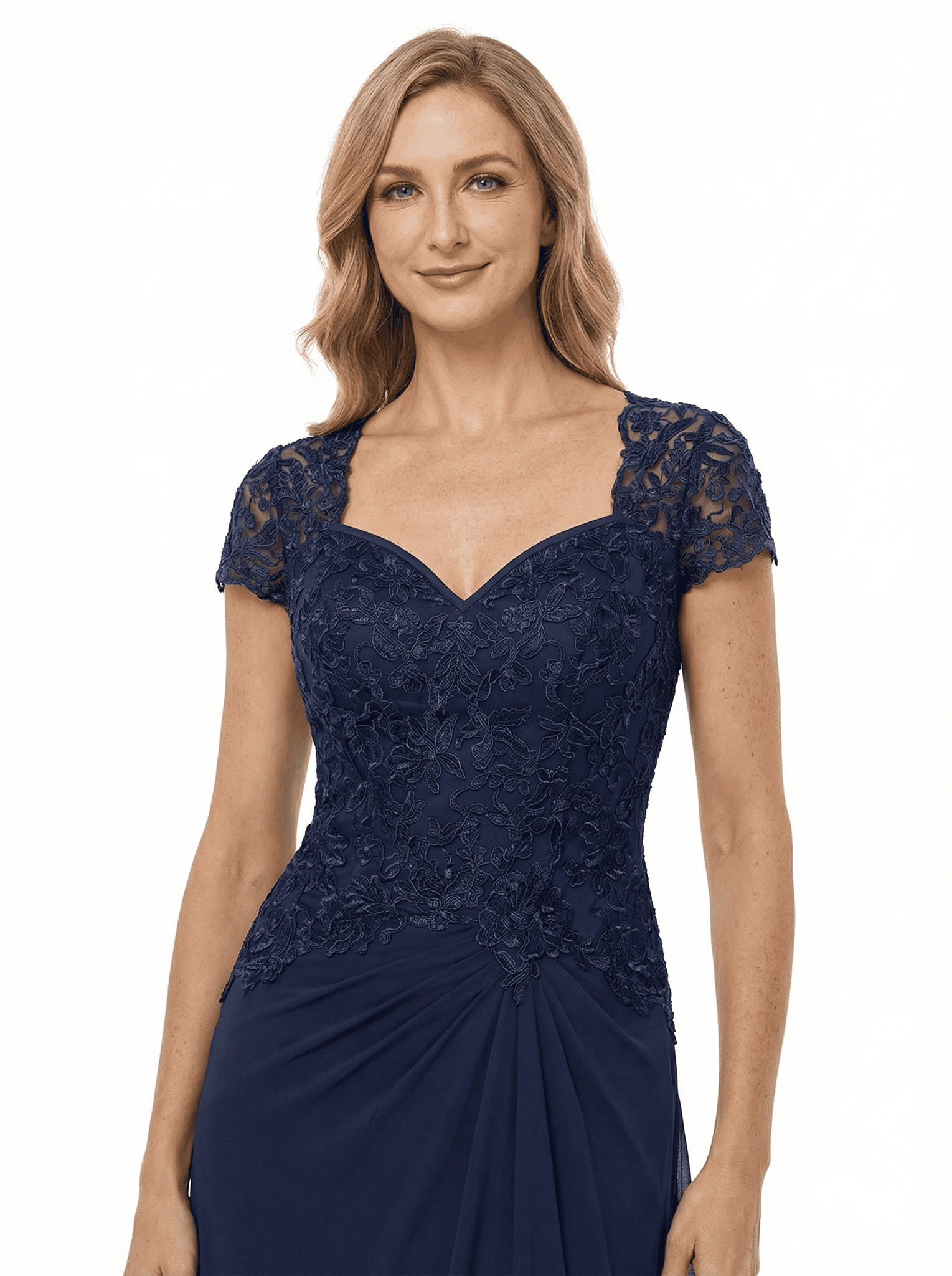 Elegant Cap Sleeve Lace Chiffon A-Line Mother of The Bride Dresses