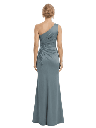 Elegant One Shoulder Lace Satin Maxi Gown Mother of The Bride Dresses