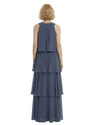 Beautiful Halter Sleeveless Chiffon Tiered Maxi Modern Mother of The Groom Dresses