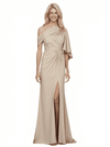 Elegant Side Slit Asymmetric Neckline Mermaid Ruched Long Mother Of The Bride Dresses