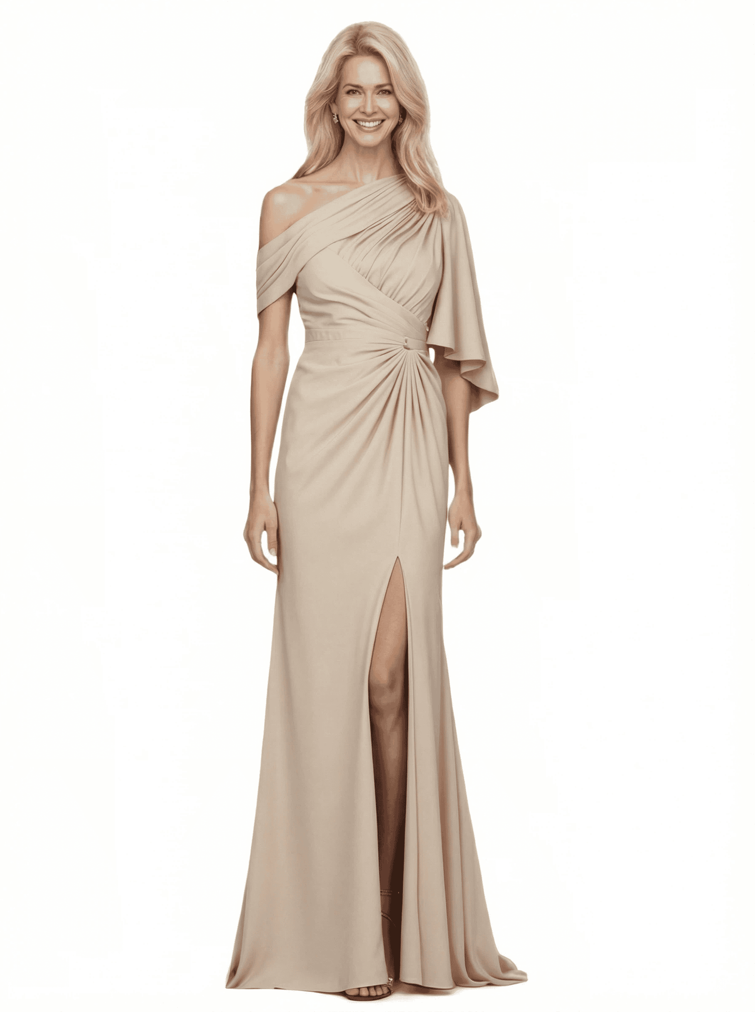 Elegant Side Slit Asymmetric Neckline Mermaid Ruched Long Mother Of The Bride Dresses