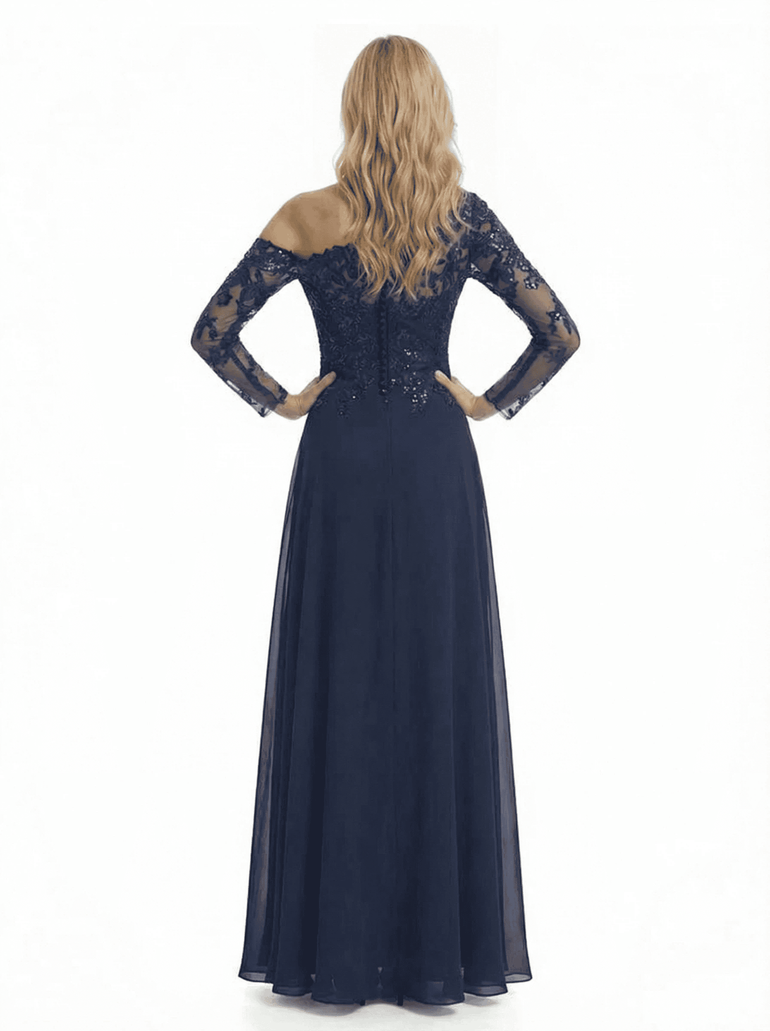 Modern Lace Long Sleeves Asymmetrical Chiffon Side Slit Mother Of The Bride Dresses