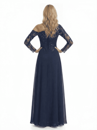 Modern Lace Long Sleeves Asymmetrical Chiffon Side Slit Mother Of The Bride Dresses