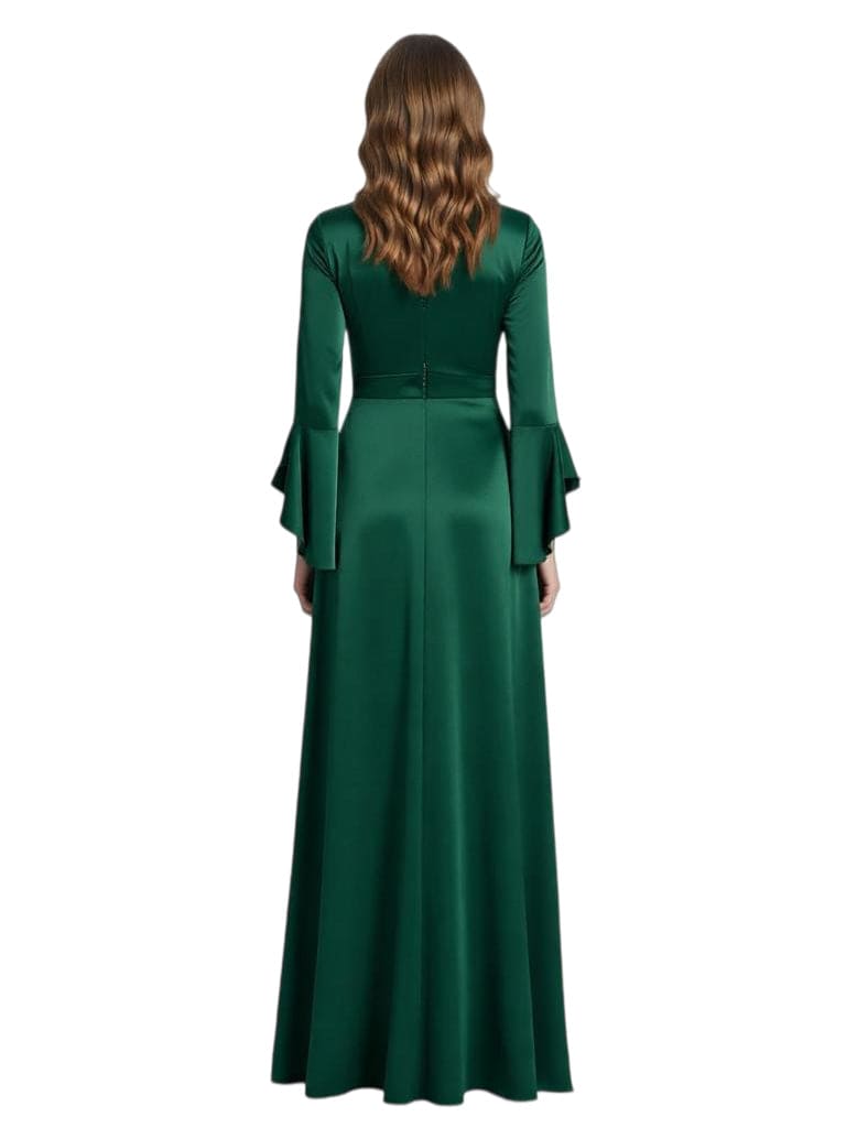 Elegant V-Neck Bell Long Sleeves Ruffles Mermaid Mother Of The Bride Dresses