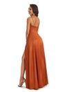 Spaghetti Straps V-neck Soft Satin Side Slit Long Modern Prom Dresses Online