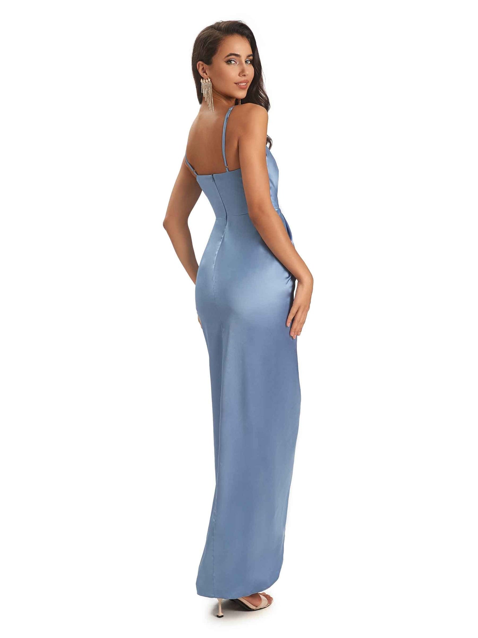 High Low Spaghetti Straps Mermaid Asymmetrical Soft Satin Prom Dresses Online