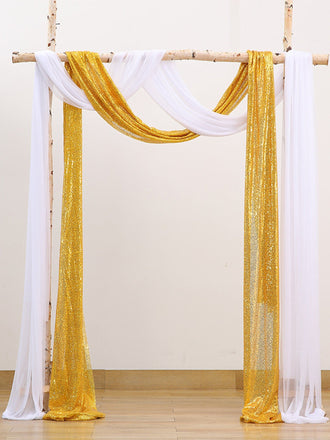 Outdoor Wedding Decoration Chiffon White Plus Sequin Gold Background Curtain, HCP38