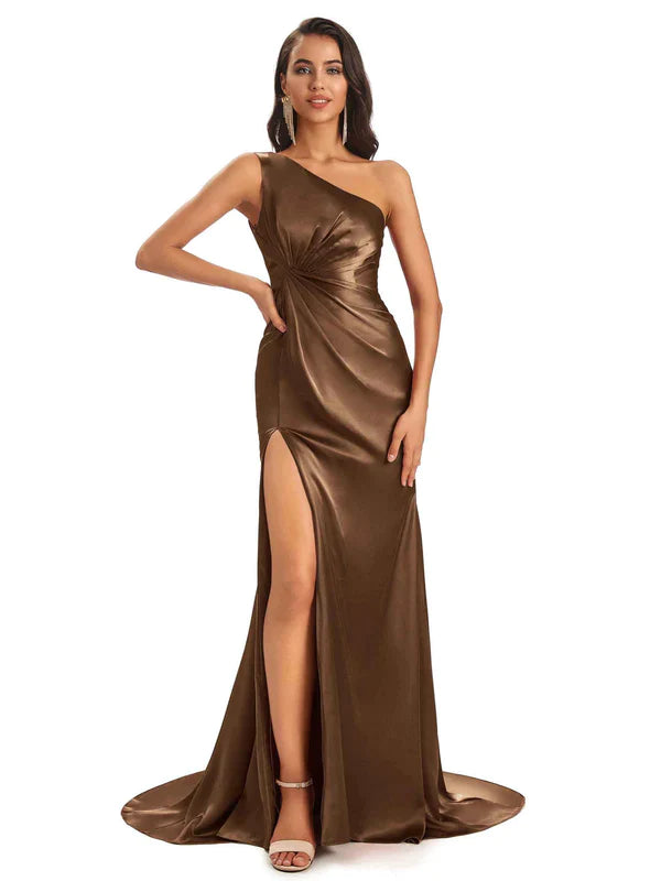 Mix and Match Brown Sexy Side Slit Mermaid Soft Satin Long Bridesmaid Dresses Online