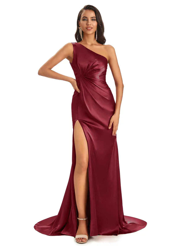 Mismatched Burgandy Sexy Side Slit Mermaid Soft Satin Long Bridesmaid Dresses Online