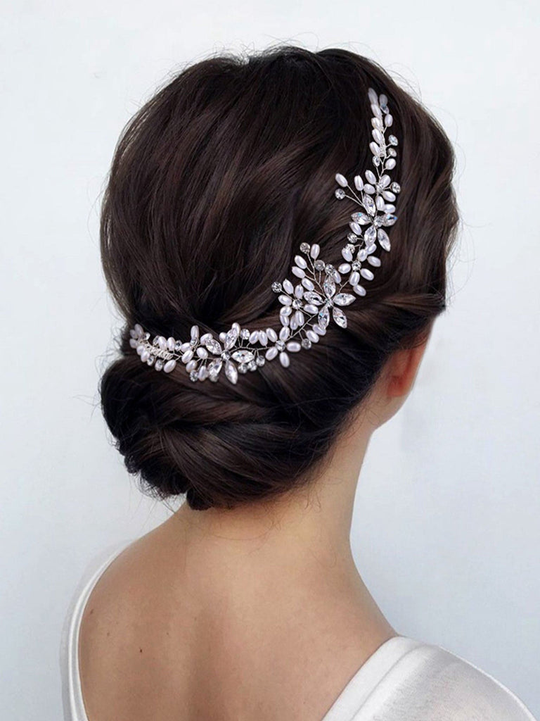 Sparkly Luxury Pearl Rhinestone Double Insert Comb Diamond Hair Accessories for Women, HP128