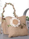 Daisy Wedding Ring Pillow with Vintage Cotton and Rattan Decoration, JZH-5919