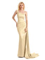 Elegant One Shoulder Soft Satin Mermaid Floor Length Long Prom Dresses Online