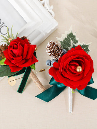 New Creative Style Christmas Wedding Boutonniere Red Flower Christmas Decoration Men Boutonniere, CG6735