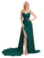 Elegant Soft Satin Side Slit Mermaid Spaghetti Straps Long Prom Dresses Online