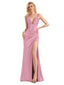 Sexy Soft Satin Side Slit V-Neck Floor Length Long Mermaid Prom Dresses Online
