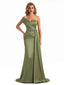 Elegant One Shoulder Pleats Silky Satin Long Mermaid Bridesmaid Dresses Online