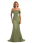 Simple Off The Shoulder Soft Satin Long Mermaid Bridesmaid Dresses Online