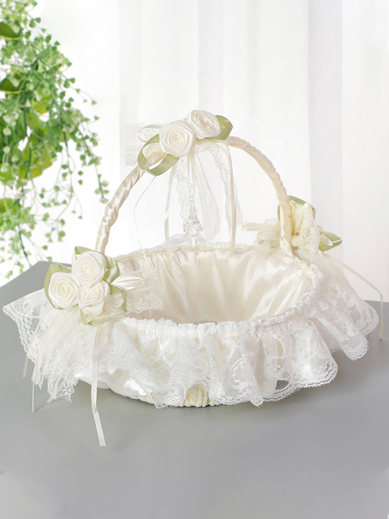 Lace Fabric Wedding Flower Basket, Flower Girl, Flower Basket Bridesmaid Hand Basket, HL-5625