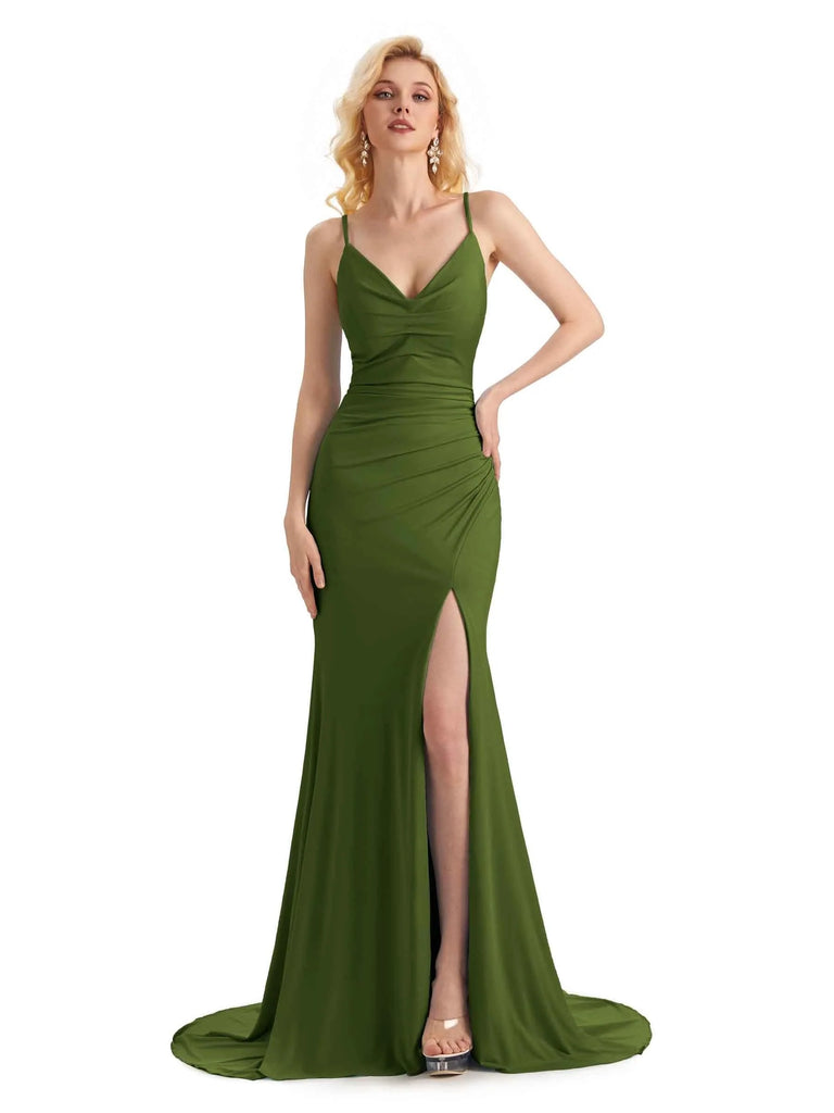 Sexy Mermaid Spaghetti Straps Stretchy Jersey Long Maxi Formal Prom Dresses
