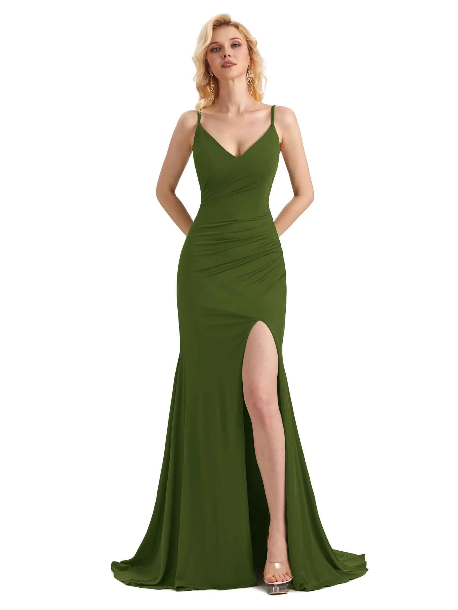 Sexy Mermaid Side Slit Stretchy Jersey Long Formal Prom Dresses 2023