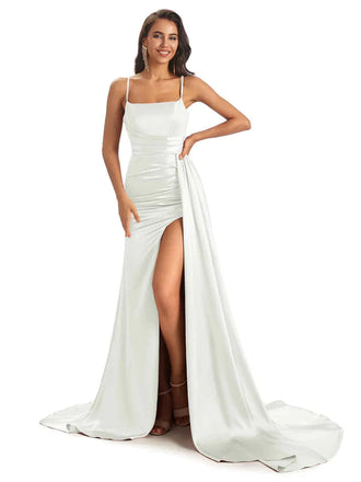 Mix and Match Ivory Sexy Side Slit Mermaid Soft Satin Long Bridesmaid Dresses Online
