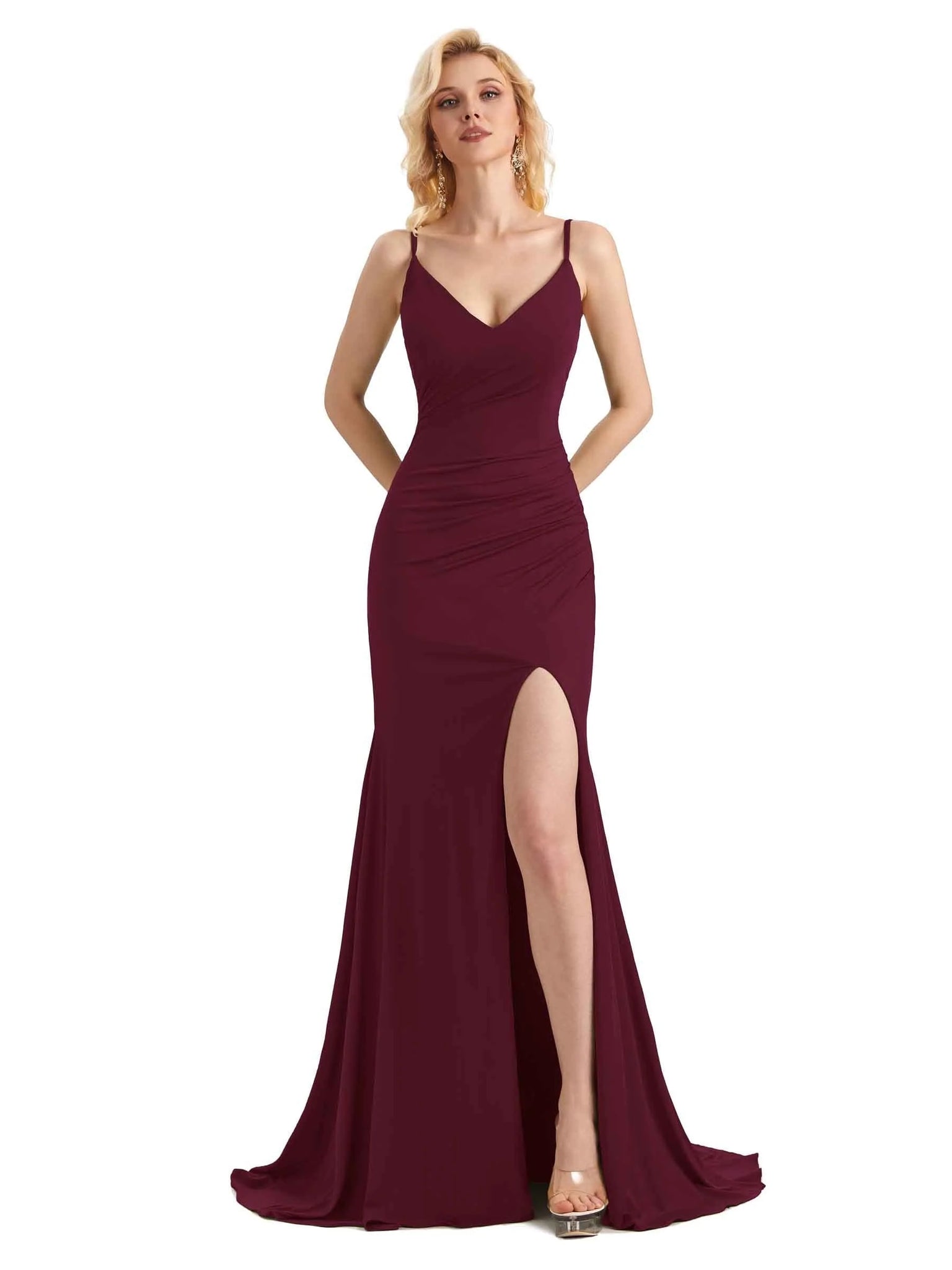 Sexy Mermaid Side Slit Stretchy Jersey Long Formal Prom Dresses 2023