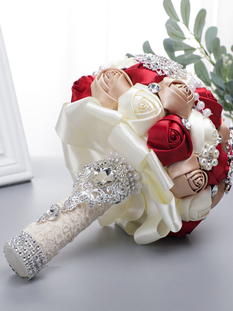 Wedding Flower For The Groom And Bride, Simulated Full Diamonds Rose Wedding Bouquet, WF29