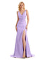 Sexy Side Slit V-neck Floor-Length Satin Maxi Mermaid Prom Dresses Online