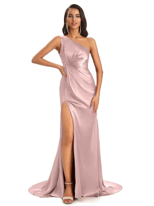 Mismatched Vintage Mauve Sexy Side Slit Mermaid Soft Satin Long Bridesmaid Dresses UK