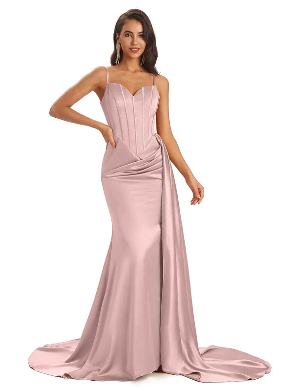 Mismatched Vintage Mauve Sexy Side Slit Mermaid Soft Satin Long Bridesmaid Dresses UK