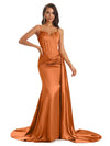 Mismatched Burnt Orange Sexy Side Slit Mermaid Soft Satin Long Bridesmaid Dresses UK