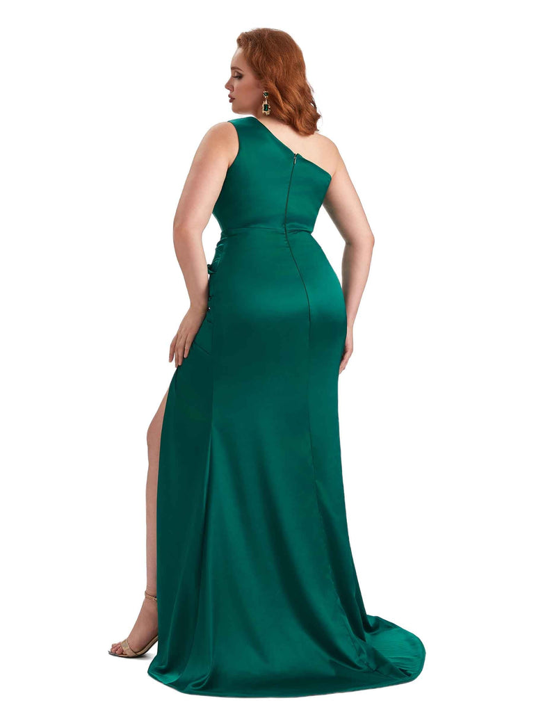 Sexy One Shoulder Side Slit Mermaid Soft Stain Long Plus Size Bridesmaid Dress For Wedding