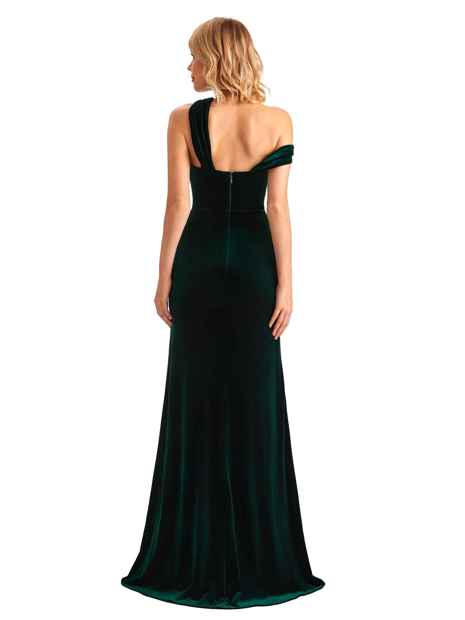 Sexy Mermaid One Shoulder Velvet Side Slit Long Bridesmaid Dresses UK Online