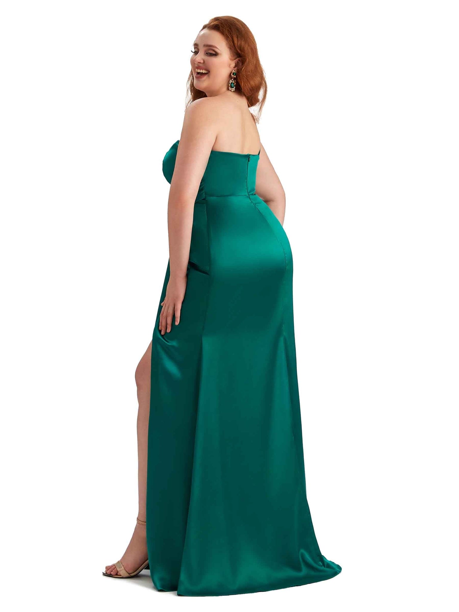 Sexy One Shoulder Side Slit Mermaid Satin Long Plus Size Bridesmaid Dress For Wedding