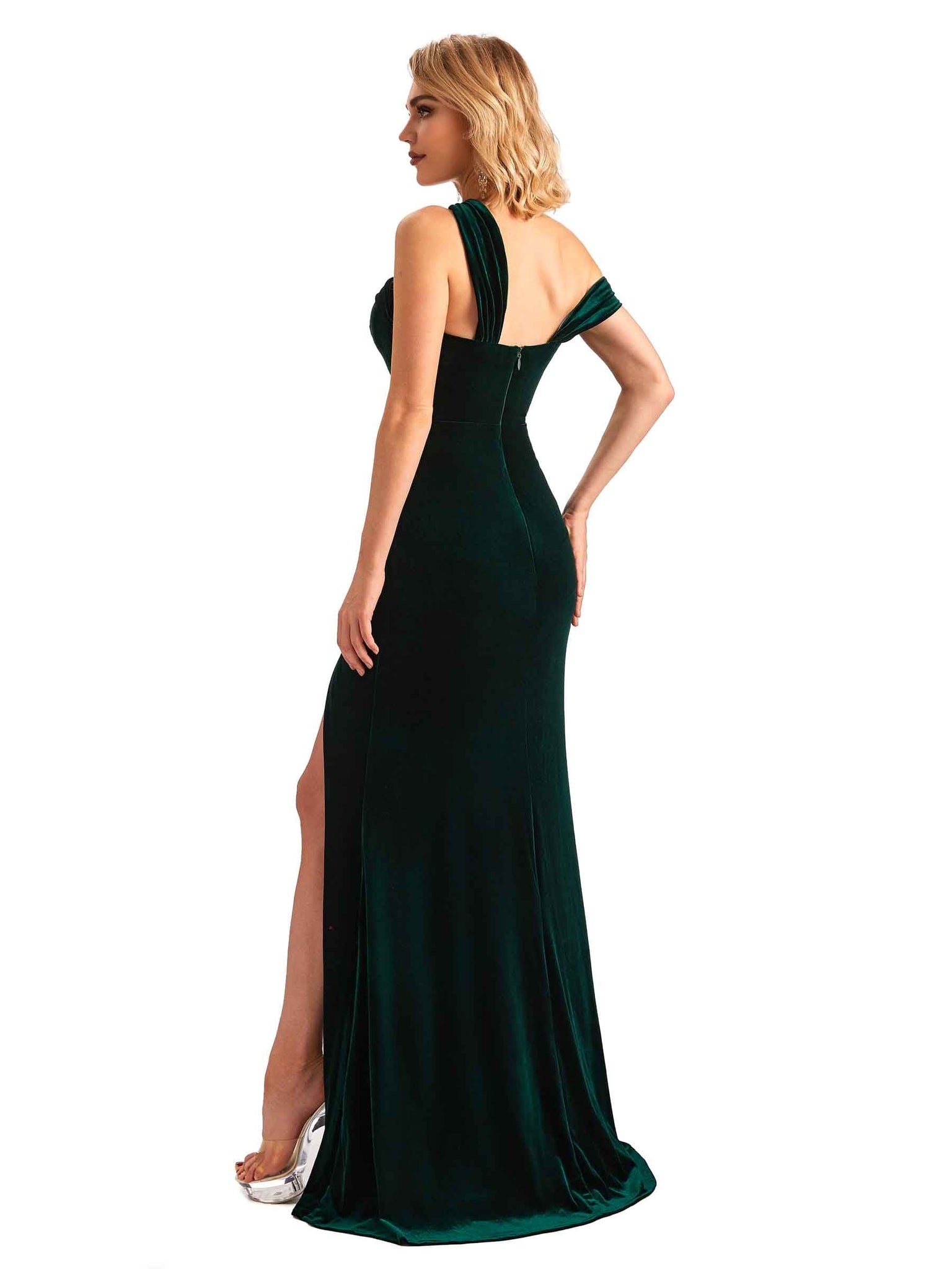 Sexy Mermaid One Shoulder Velvet Side Slit Long Bridesmaid Dresses UK Online