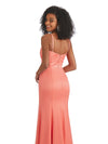 Sexy Soft Satin Spaghetti Straps V-neck Floor-Length Mermaid African Prom Dresses
