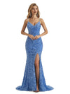 Sexy Mermaid Spaghetti Straps Side Slit Floor-length Long Party Prom Dresses