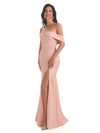 Off Shoulder Soft Satin Side Slit Mermaid Floor-Length Prom Dresses