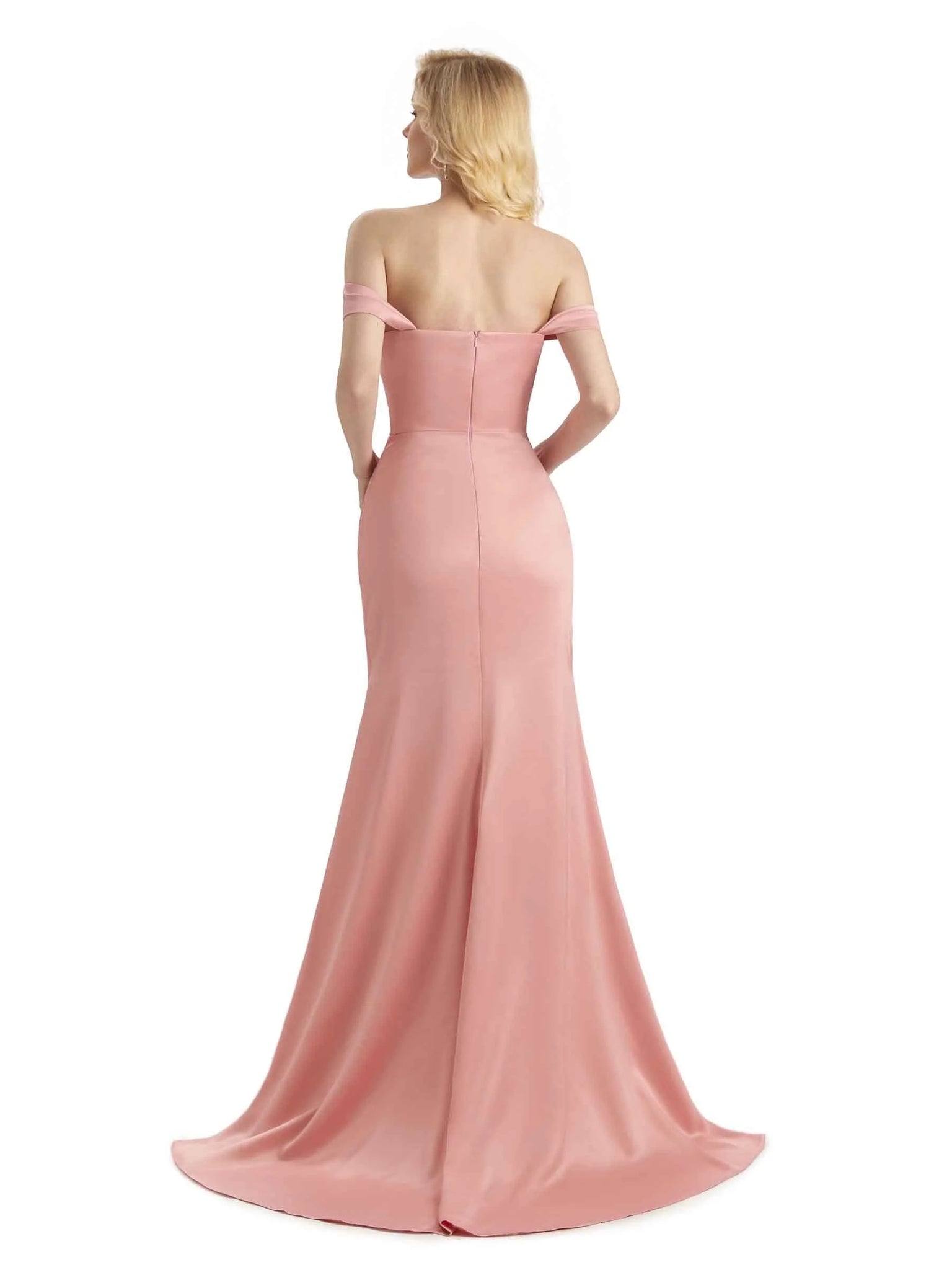Sexy Soft Satin Side Slit Off The Shoulder Long Mermaid Prom Dresses