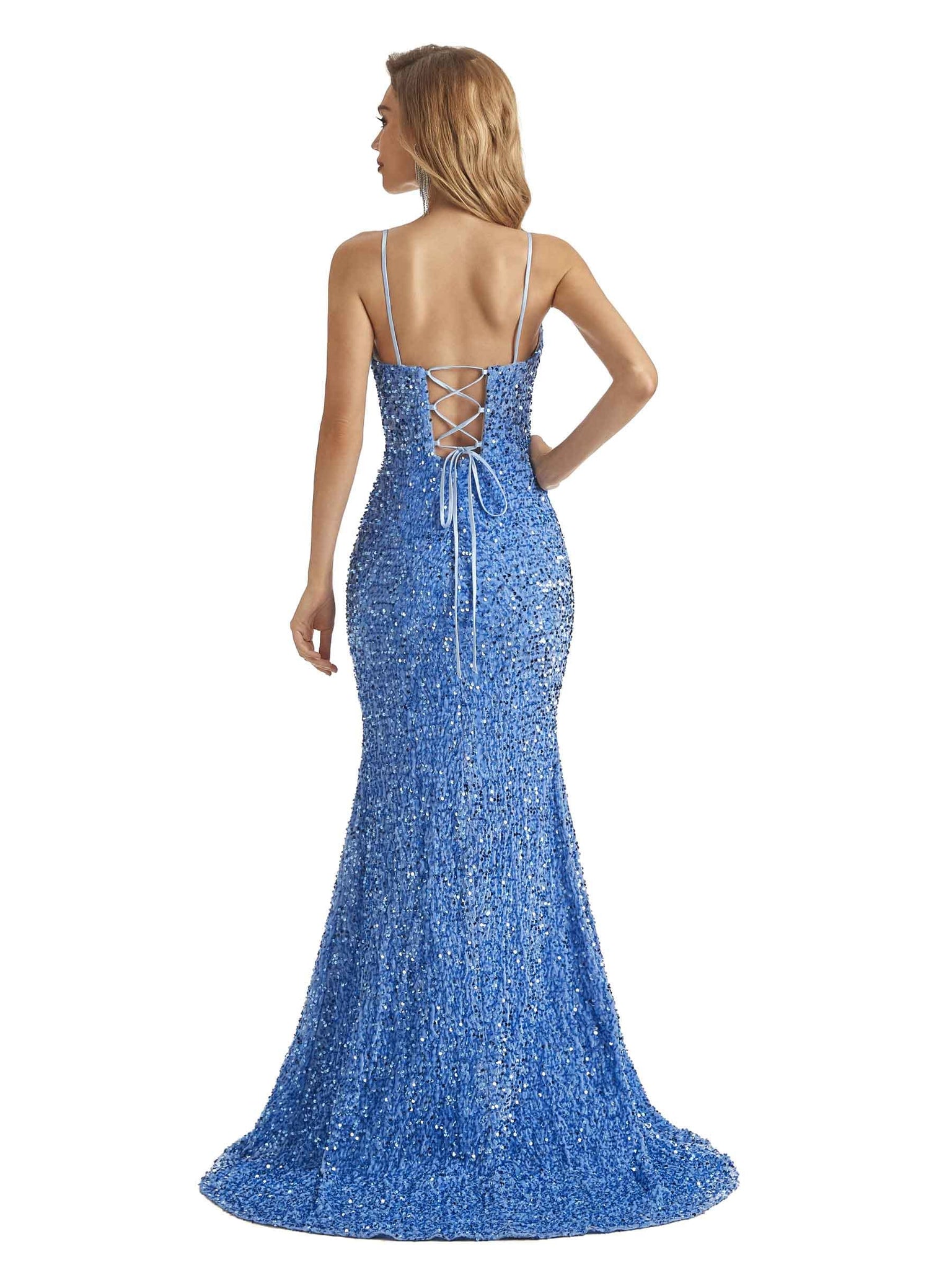 Sexy Mermaid Spaghetti Straps Side Slit Floor-length Long Party Prom Dresses