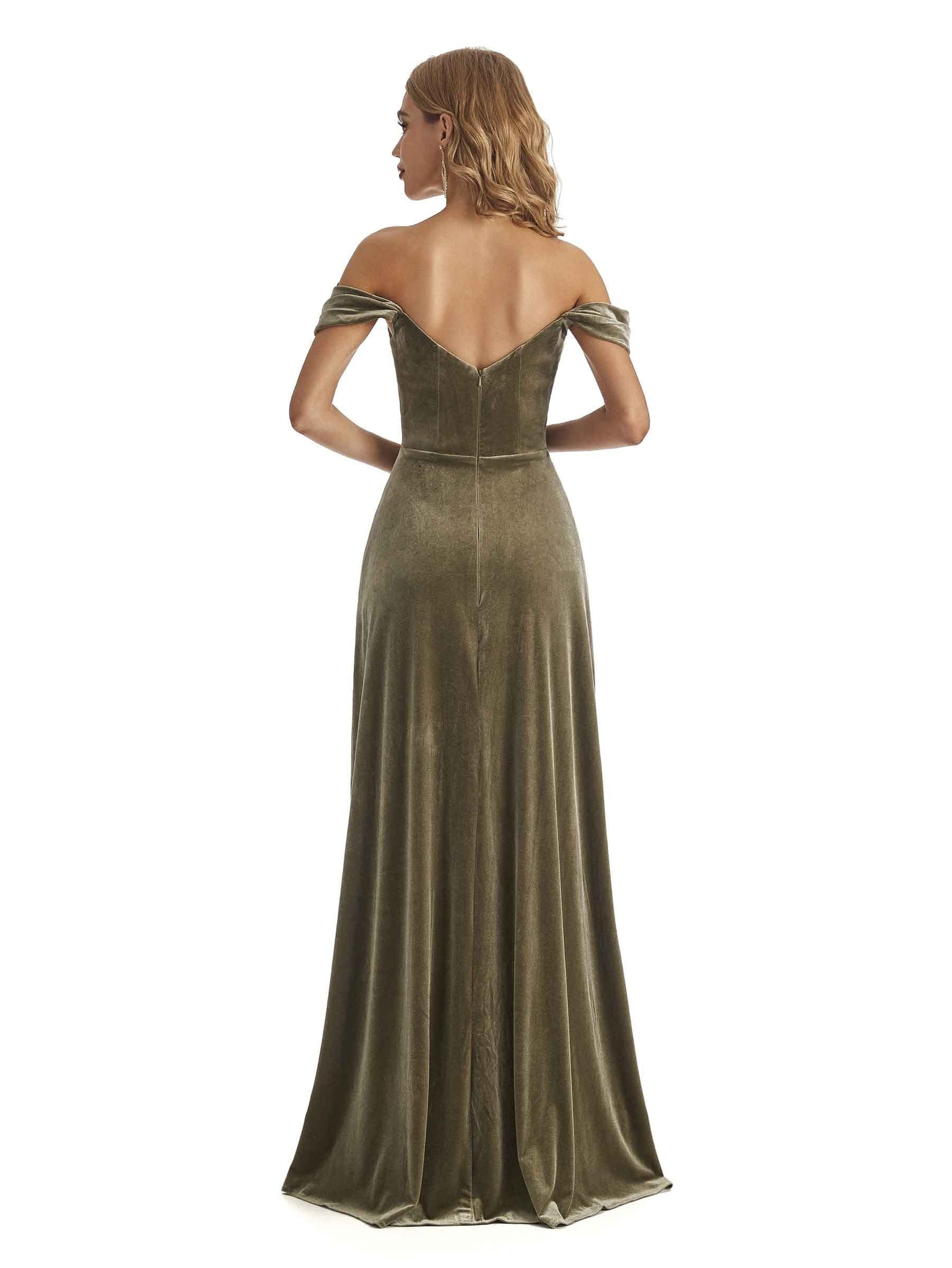 Elegant Mermaid Off the Shoulder Women Velvet Side Slit Long Formal Dresses UK