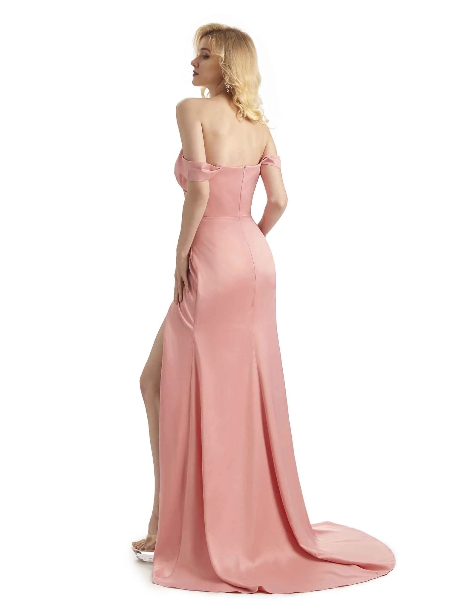 Sexy Soft Satin Side Slit Off The Shoulder Long Mermaid Prom Dresses