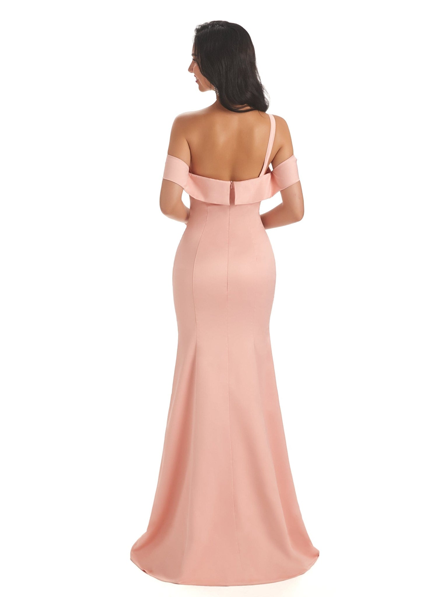 Off Shoulder Soft Satin Side Slit Mermaid Floor-Length Prom Dresses
