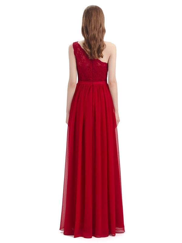 One-Shoulder A-line Top Lace Floor-Length Bridesmaid Dresses