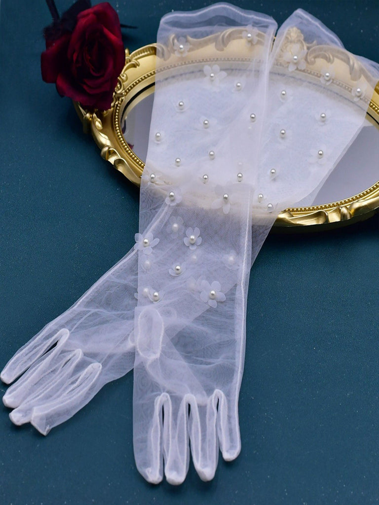 Elegant Sweet Floral Simple Long Bridal Gloves, VM14