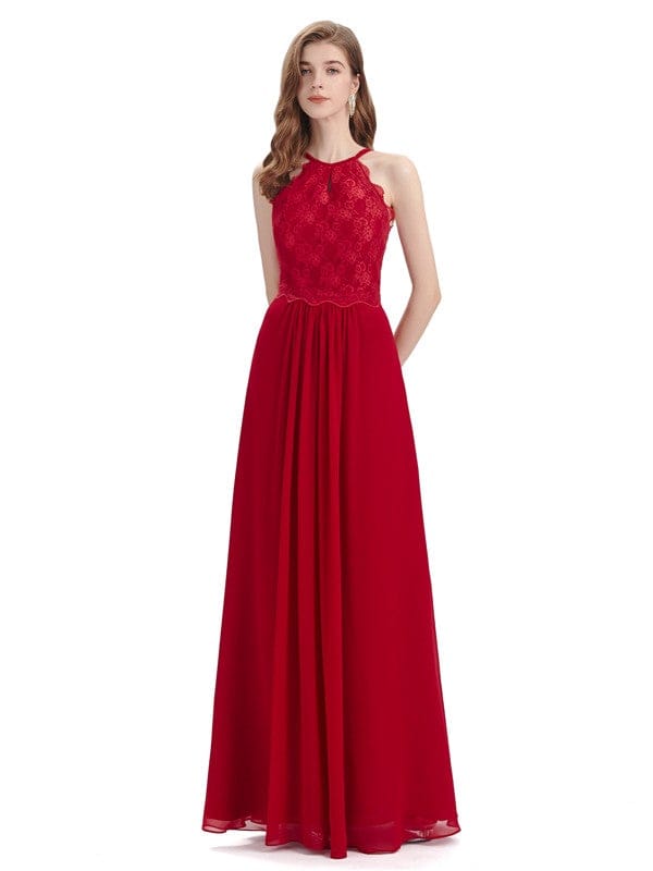 Lace Top Halter Chiffon Long Dresses to Wear to a Wedding