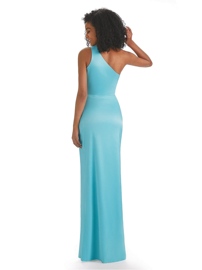 Sexy Mermaid Soft Satin One Shoulder Long Side Slits African Bridesmaid Dresses